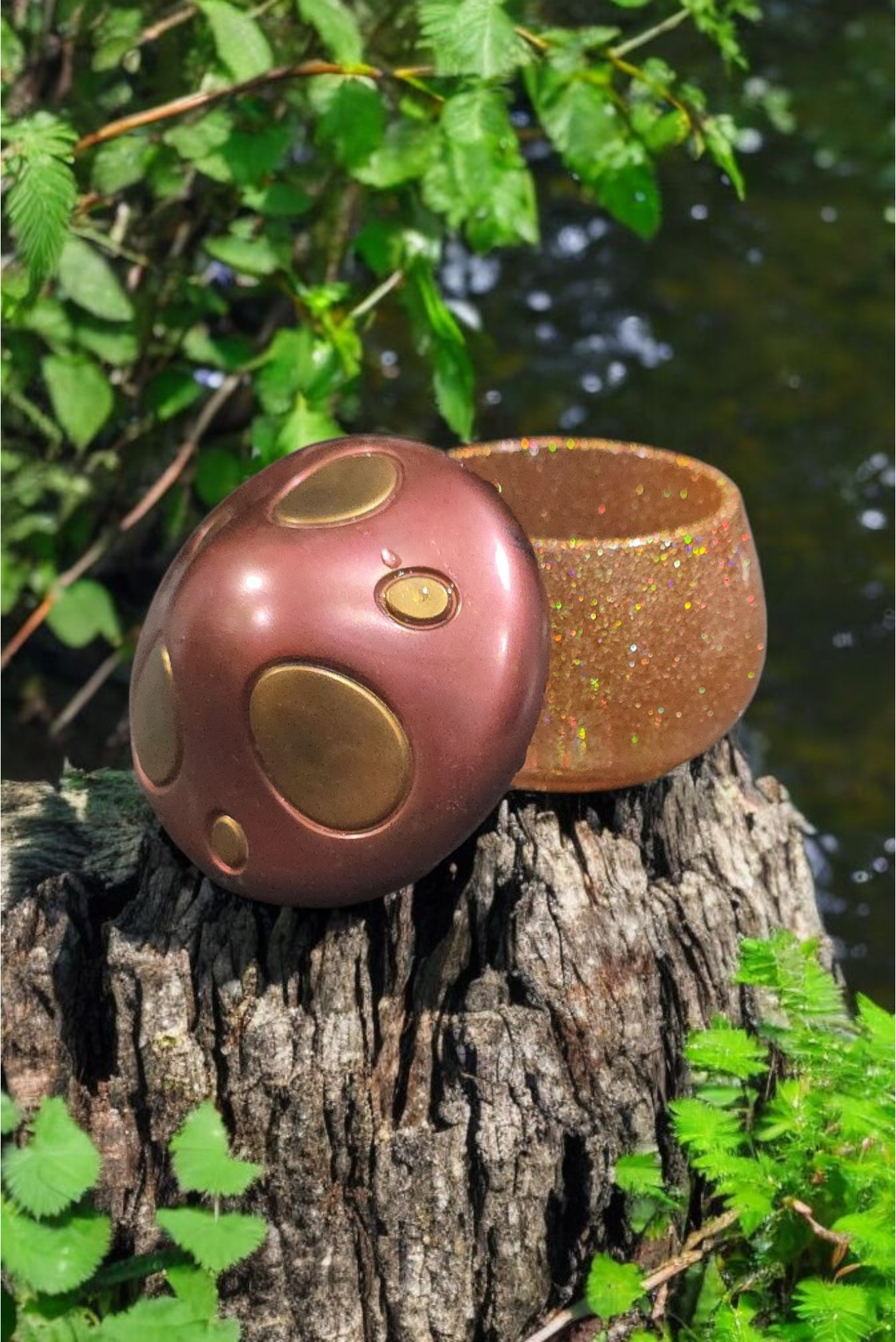 Wine & Gold Glitter Mushroom Jar
