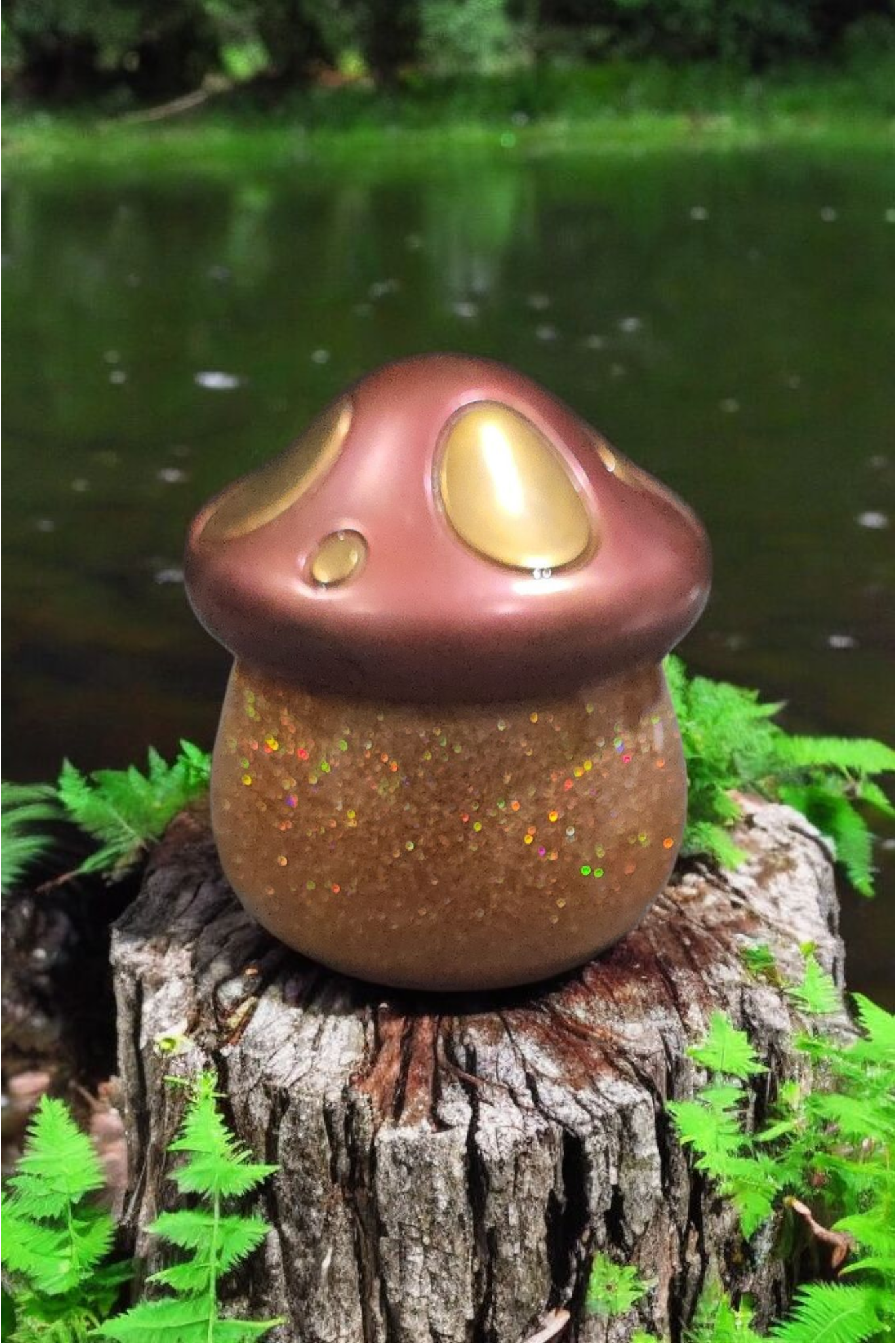 Wine & Gold Glitter Mushroom Jar